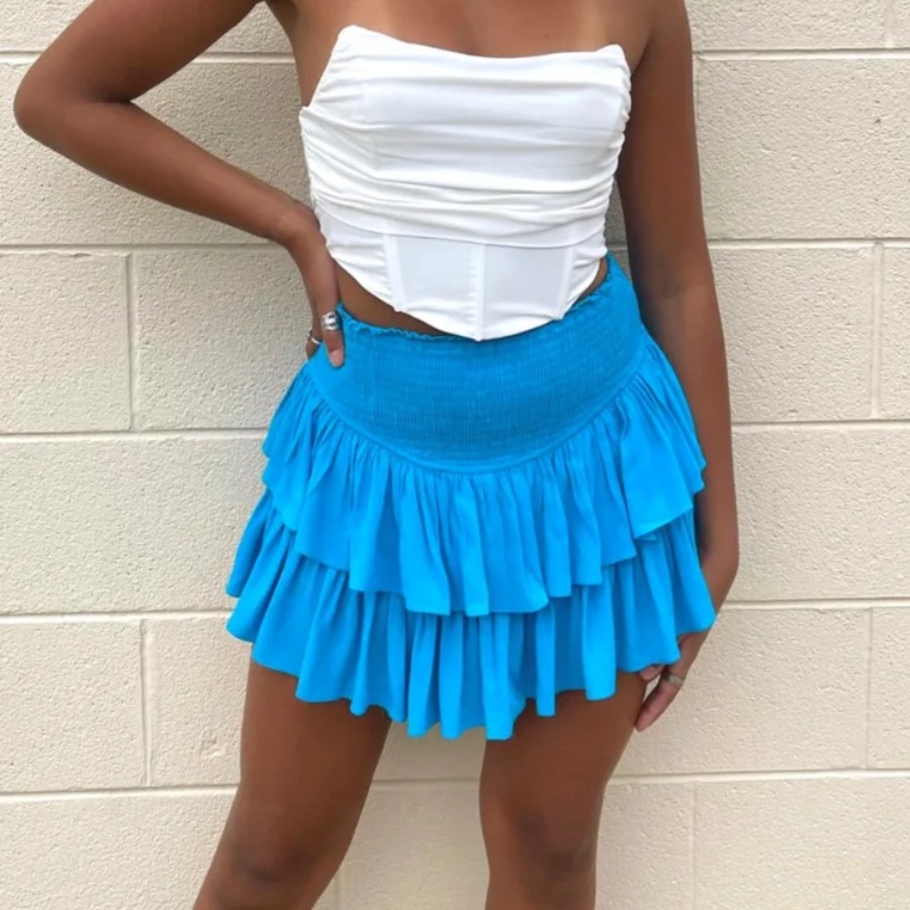 Neon Blue Ruffle Skirt ~ Rock N Rags